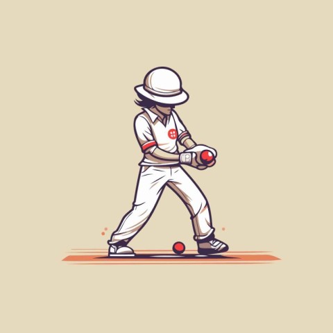 Cricket player with bat and ball in hand. Vector illustration.