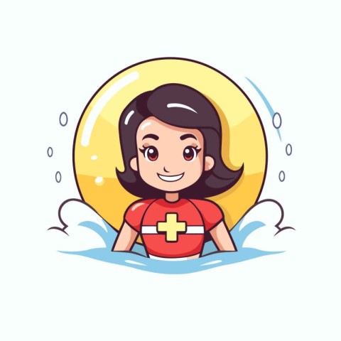 Cute cartoon girl swimming in the pool. Vector illustration in a