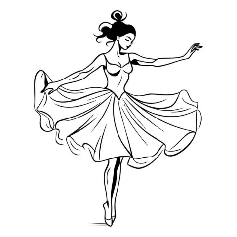 Beautiful ballerina in a dress dancing. Vector illustration.