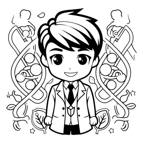 Black and White Cartoon Illustration of School Boy Student Color