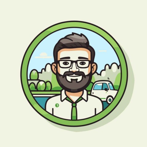 Hipster man in a circle. Vector illustration in cartoon style.