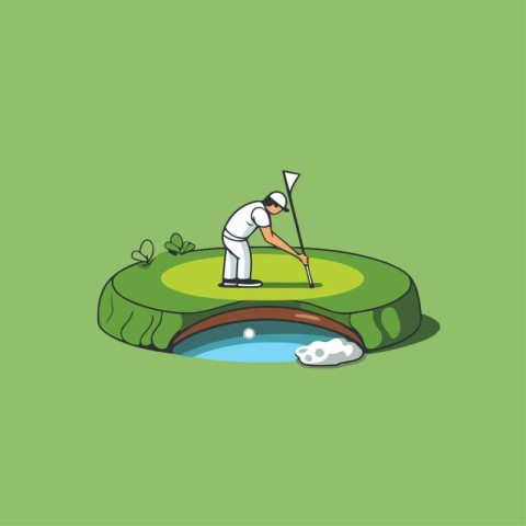 Golf player at the hole. Vector illustration in cartoon style.