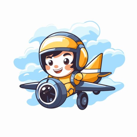 Cute boy in pilot costume flying in the sky. Vector illustration