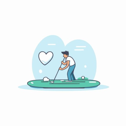 Golfer on golf course. Vector illustration in flat style.