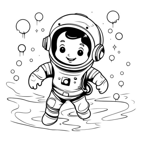 Cute cartoon astronaut in space. Vector illustration for colorin