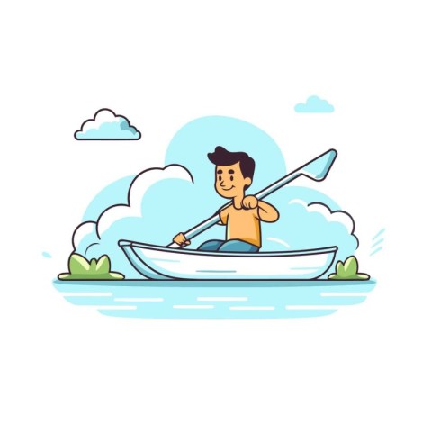 Man in a boat on the lake. Vector illustration in flat style