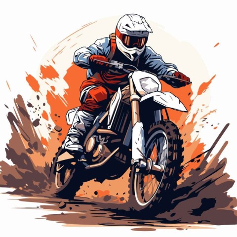 Motocross rider on a motorbike. Vector illustration in retro sty