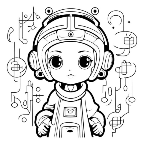 Cute cartoon astronaut boy. Vector illustration for coloring boo