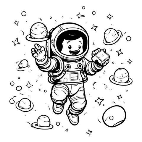 Cute astronaut in space. Hand drawn vector illustration for your