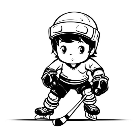 Cute Cartoon Roller Skater - Black and White Vector Illustration