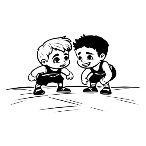 Two boys playing together. sketch for your design. Vector illust