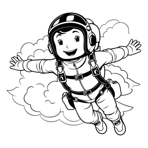 Astronaut girl flying in space. Vector illustration for coloring