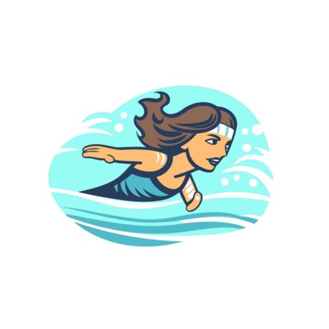 swimmer girl in a swimsuit swimming in the sea vector illustrati