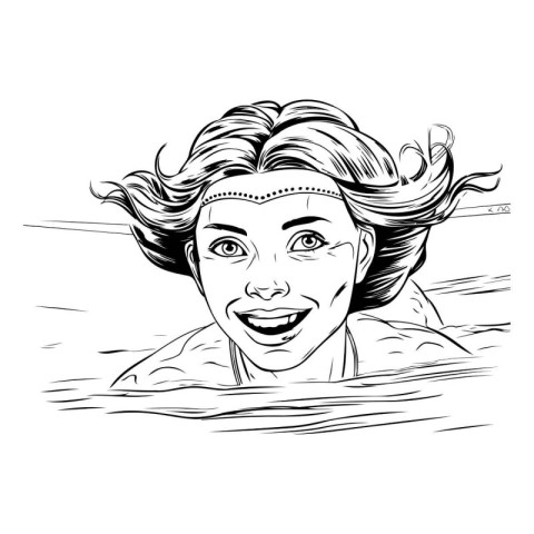 Beautiful girl in swimming pool. Vector illustration. Black and