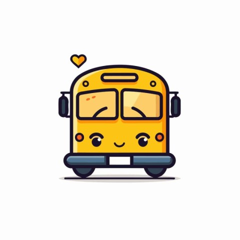 Cute yellow school bus with heart. Vector illustration on white