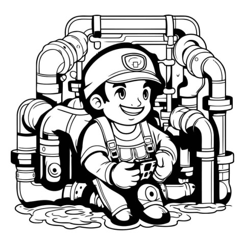 Illustration of a Cute Boy Wearing a Plumber Costume