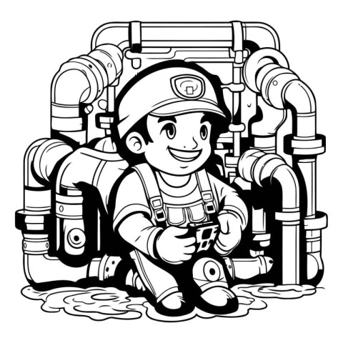 Illustration of a Cute Boy Wearing a Plumber Costume