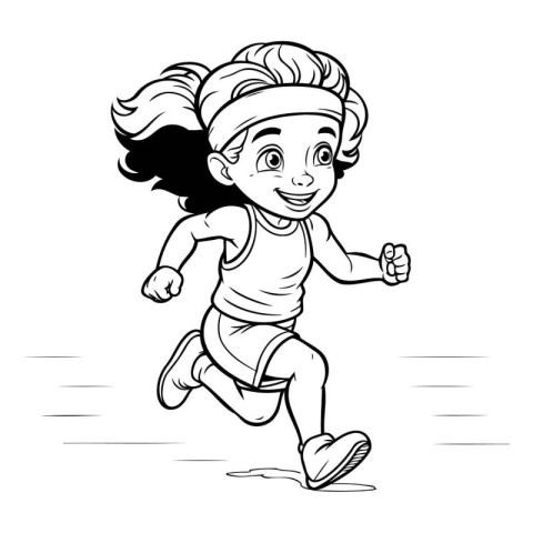 Coloring book for children: running girl. Vector illustration on