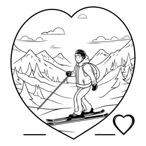 Man skiing in the mountains in the heart of the mountains. Vecto