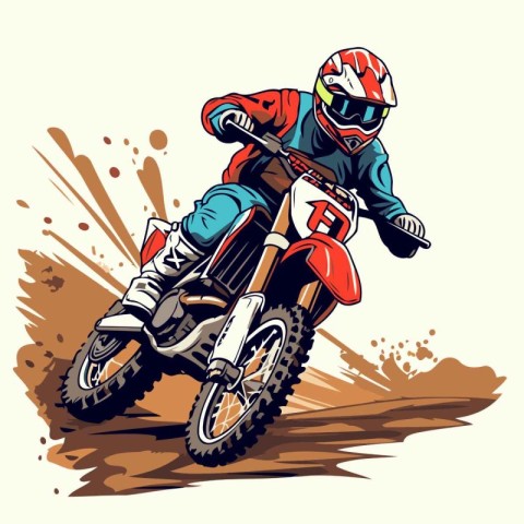 motocross rider on the race. Vector illustration in retro style