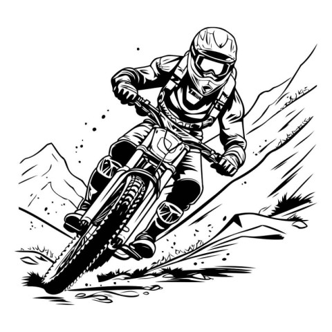 Motocross rider on the race. Monochrome vector illustration