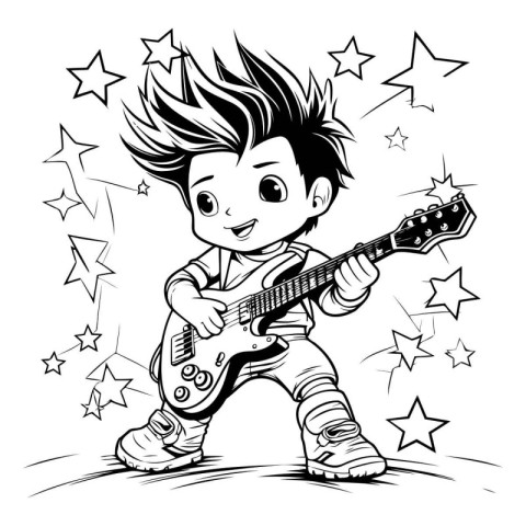 Boy playing the electric guitar. Vector illustration ready for v