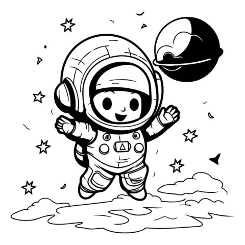 Vector illustration of Cute Cartoon Astronaut on the moon. Black