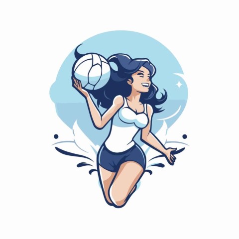 Volleyball player woman with ball in hand. Vector illustration.