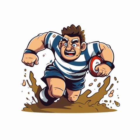 Rugby player kicking the ball. Vector illustration in cartoon st