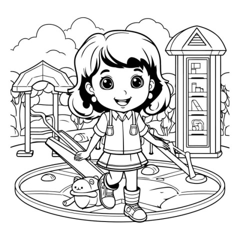 Vector illustration of a cute little girl playing in the park. C