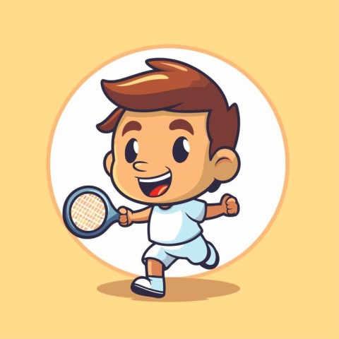 Boy Playing Tennis Cartoon Mascot Character Vector Icon Illustra