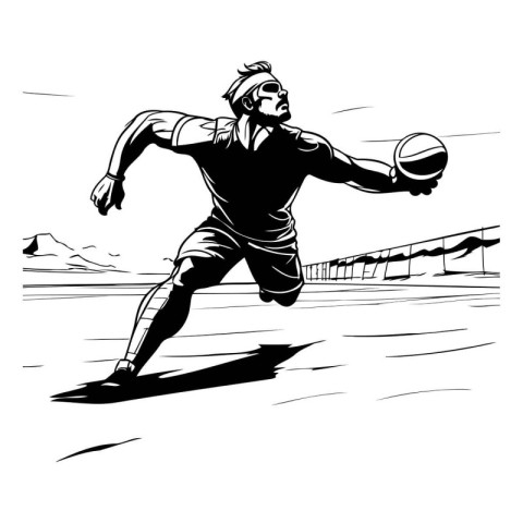 Beach volleyball player. Black and white vector illustration for