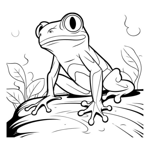 Frog sitting on a rock. Vector illustration for coloring book.