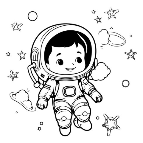 Coloring book for children: astronaut in space. Vector illustrat