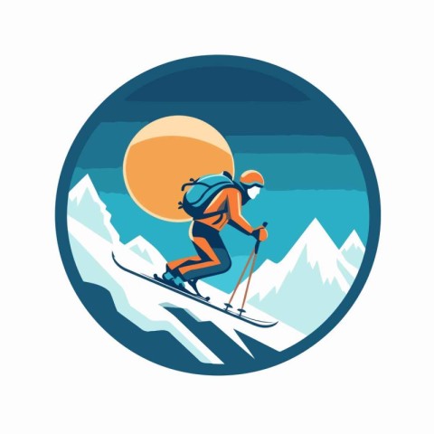 Vector illustration of snowboarder riding on snowy mountain slop