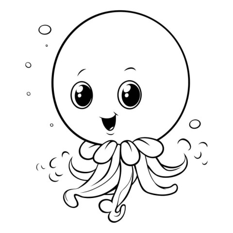 Black and White Cartoon Illustration of Cute Octopus or Octopus