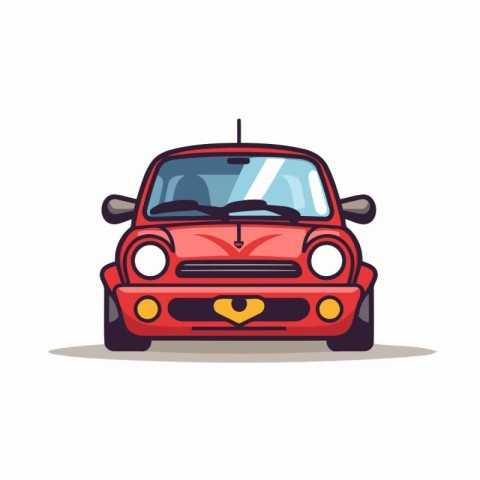 Cute cartoon red car with heart on the roof. Vector illustration