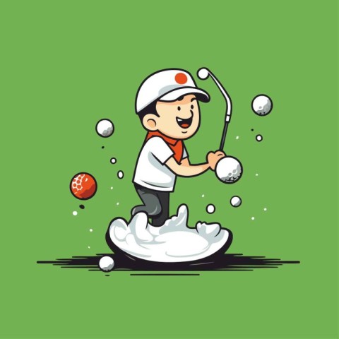 Cartoon golfer playing golf. Vector illustration of a cartoon go