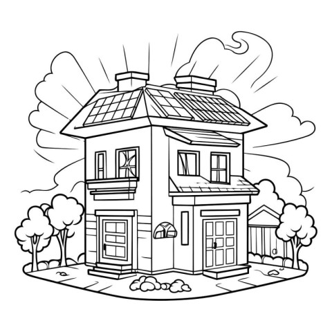 House doodle vector illustration. Black and white hand drawn ill