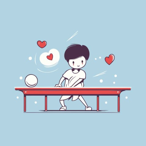 Boy playing table tennis. Vector illustration in cartoon style.