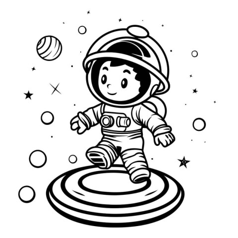 Astronaut in space. Black and white illustration for coloring bo