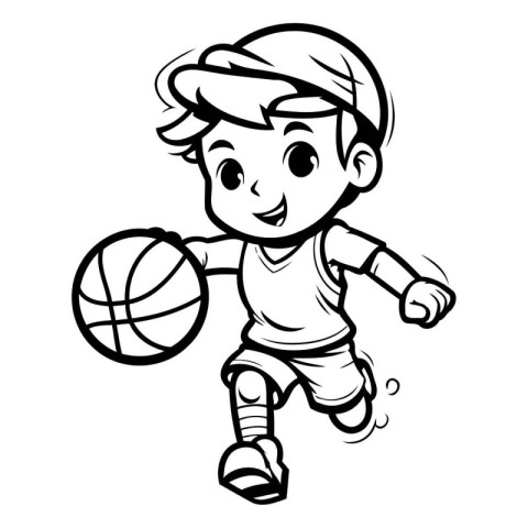 Illustration of a Kid Boy Playing Basketball on a white backgrou