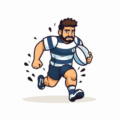 Rugby player running with ball. Vector illustration in cartoon s