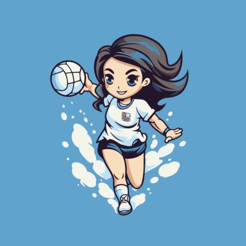 Girl volleyball player isolated on blue background. Vector illus