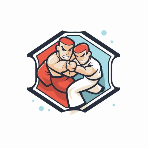 Illustration of two judo fighters fighting viewed from front set