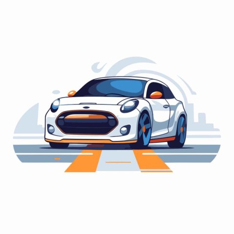 Car on the road. Vector illustration in flat style. Side view.