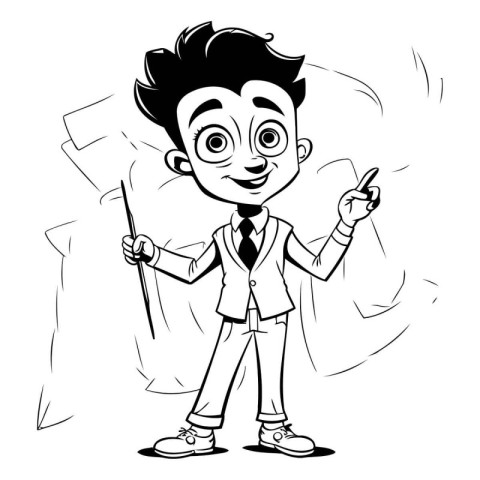 illustration of a boy in a business suit holding a pointer.