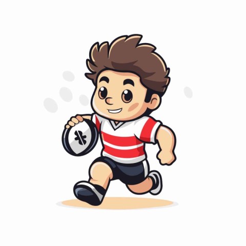 Rugby player running with ball. Vector cartoon character illustr