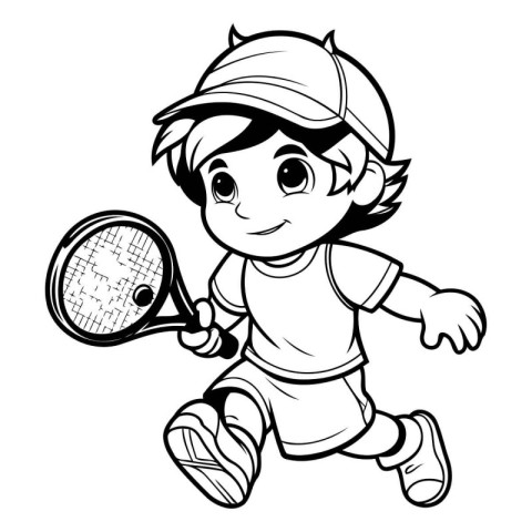 Cute Boy Tennis Player Cartoon Mascot Character Vector Illustrat