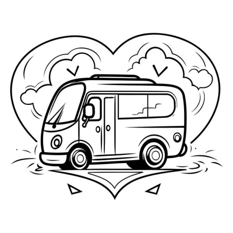 Vector illustration of a van in the shape of a heart on a white